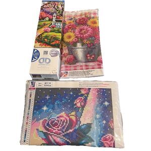 Lot of 3 Full Drill Diamond Painting Kits Floral Themed Diamond Dotz & Unbranded